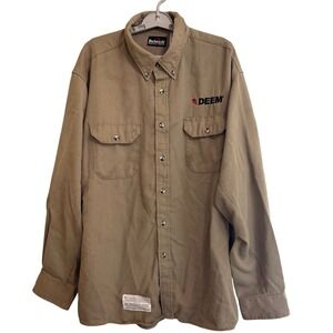 Bulwark FR Work Shirt Mens XXL Khaki Tan Good Flame Resistant CAT2 DEEM Logo